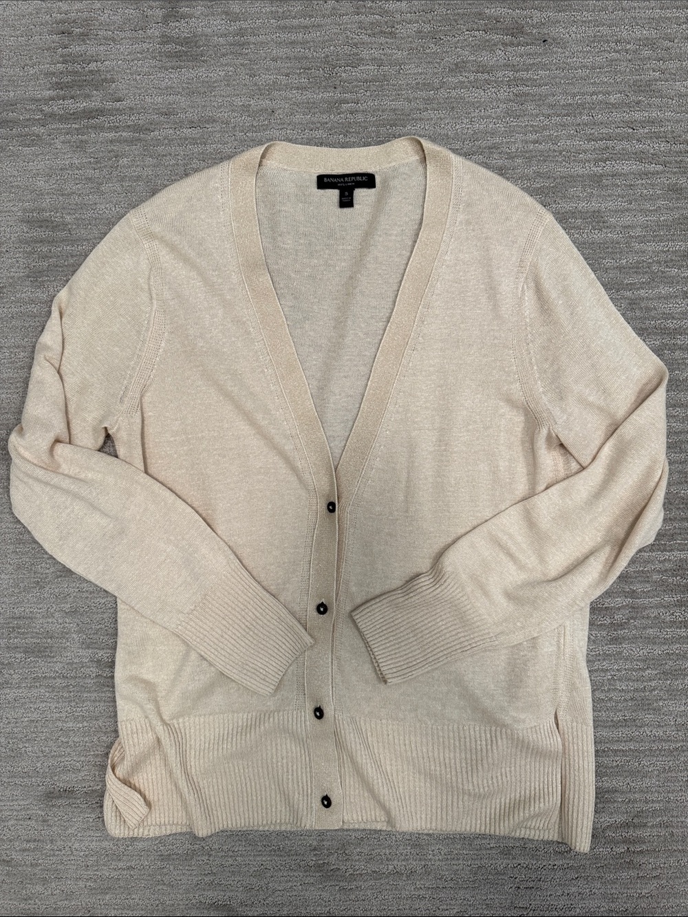 Banana Republic Italian Linen Boyfriend V Neck Cardigan Tan Size Small